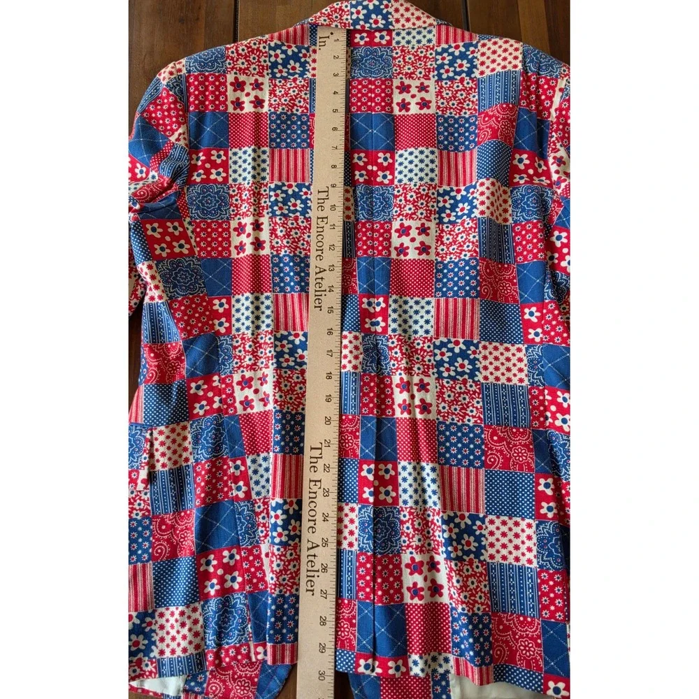 RARE Vintage 70s Patriotic Patchwork Bandana Sport Coat 44R Union Made Tropical
